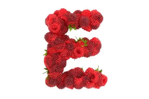 Raspberry letter E on white background Stock Illustration