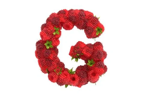 Raspberry letter G on white background Stock Illustration