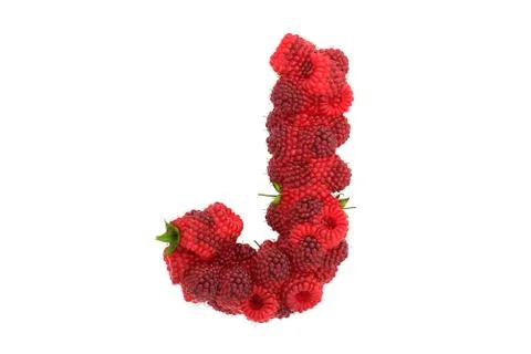 Raspberry letter J on white background Stock Illustration