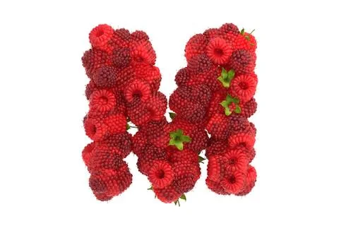 Raspberry letter M on white background Stock Illustration