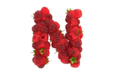 Raspberry letter N on white background Stock Illustration