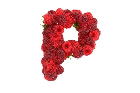 Raspberry letter P on white background Stock Illustration