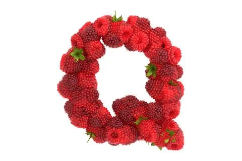 Raspberry letter Q on white background Stock Illustration