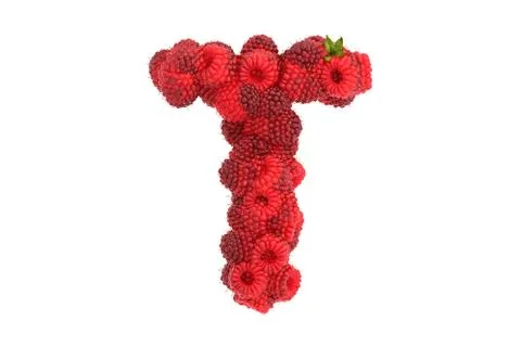 Raspberry letter T on white background Stock Illustration