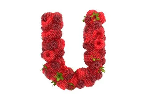 Raspberry letter U on white background Stock Illustration