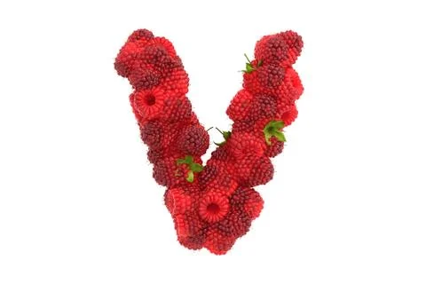 Raspberry letter V on white background Stock Illustration