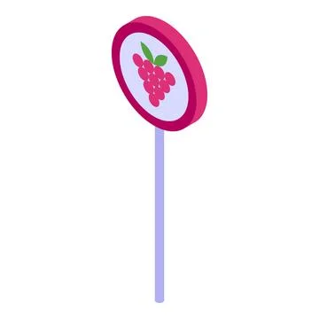 Raspberry lollipop isolated on white background isometric view Stock Illustration