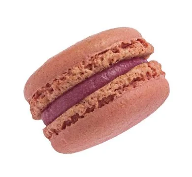 Raspberry macaron flying isolated on white background Stock Photos