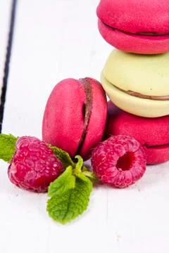 Raspberry macarons Foto stock