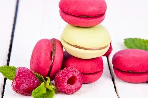 Raspberry macarons Foto stock
