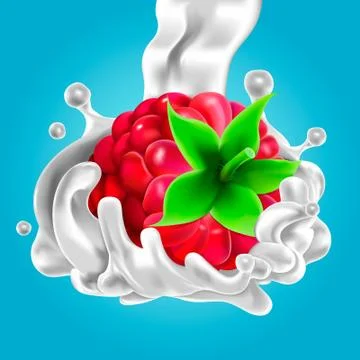 Raspberry with milk. Illustration from a mesh gradient. Ilustração Stock