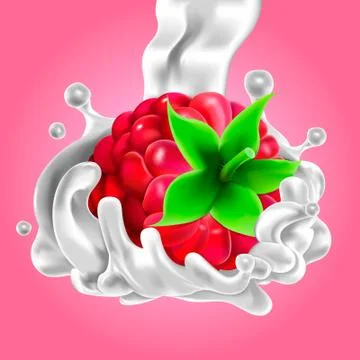 Raspberry with milk. Illustration from a mesh gradient. Illustration