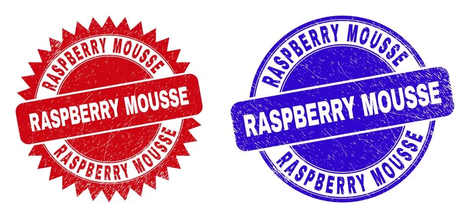 RASPBERRY MOUSSE Round and Rosette Seals with Grunge Surface Illustrazione stock