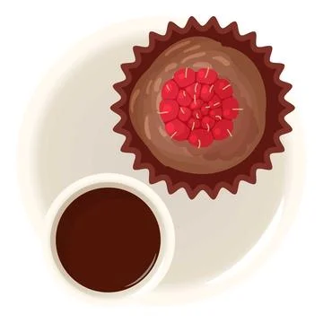 Raspberry muffin icon isometric vector. Chocolate muffin with raspberry and tea Stock Illustration