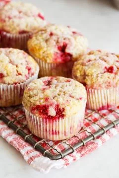 Raspberry Muffins on Cooling Rack Stock Photos
