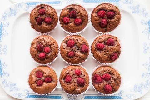 Raspberry muffins Stock Photos