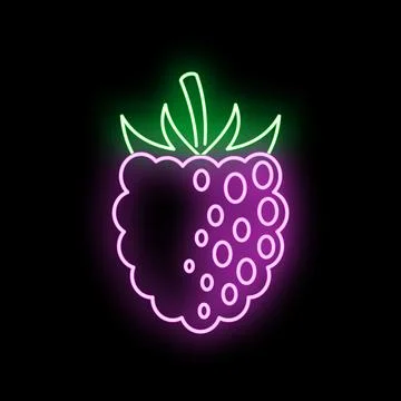Raspberry neon sign glowing berry icon illustration Stock Illustration