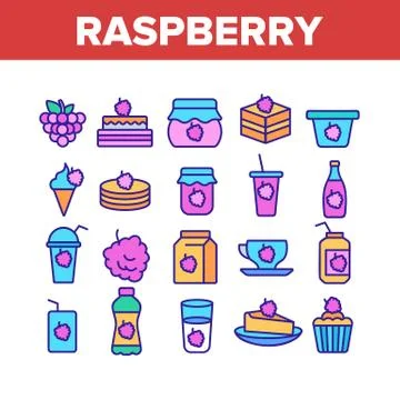 Raspberry Nutrition Collection Icons Set Vector 스톡 일러스트