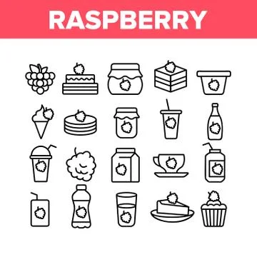 Raspberry Nutrition Collection Icons Set Vector Stock Illustration