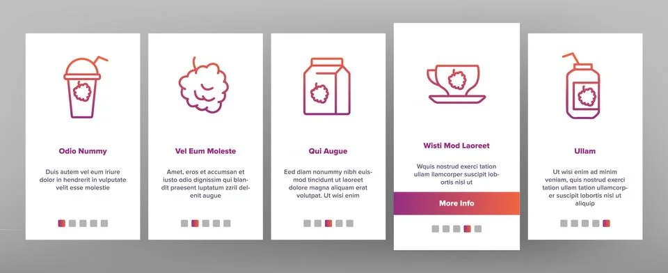 Raspberry Nutrition Onboarding Icons Set Vector Illustrazione stock