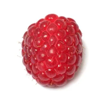 Raspberry one macro isolated on white background. Healthy vegetarian berry,.. Foto stock