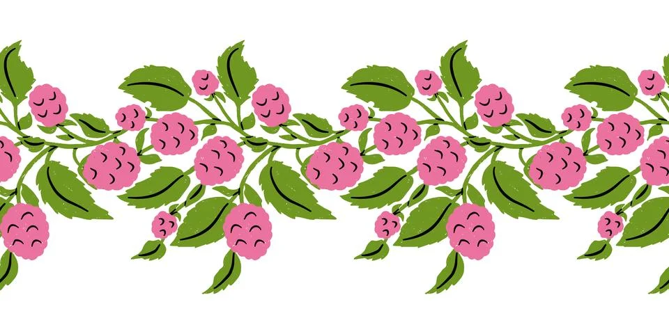 Raspberry Ornamental Border Seamless Repeat Pattern. Vector Illustration Illustrazione stock