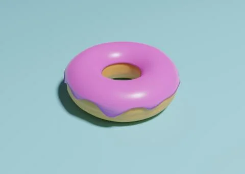 Raspberry pastry donut on a turquoise background. 3d rendering, calories Illustrazione stock