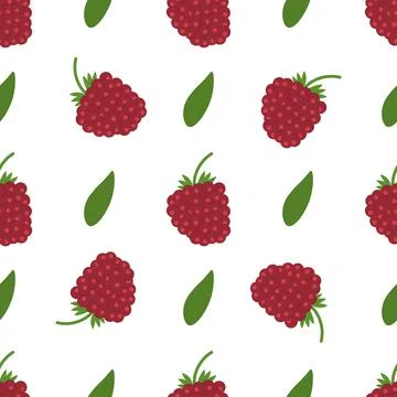 Raspberry pattern in flat style on white background Illustrazione stock