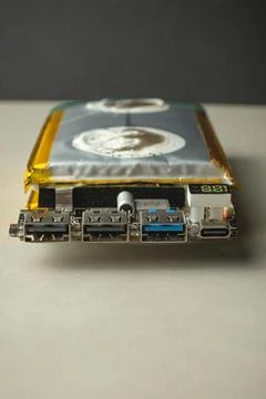 Raspberry Pi board wrapped in a handmade clear case 스톡 사진