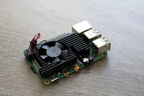Raspberry Pi Micro Computer with Black Heatsink for Electrical Engineering Stock Photos