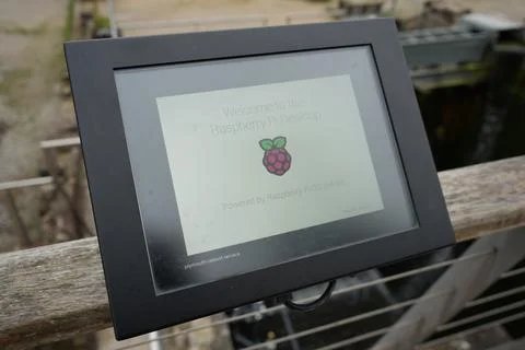 Raspberry Pi OS display at Cromford Mills, Derbyshire, England Stock Photos