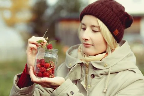 Raspberry picking Stock Photos
