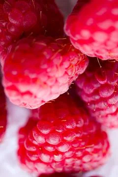 Raspberry, Pink Fruit, Close-Up, Top Down, Highly Detailed 2 Stock Photos