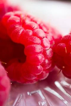 Raspberry, Pink Fruit, Close-Up, Top Down, Highly Detailed 3 Stock Photos