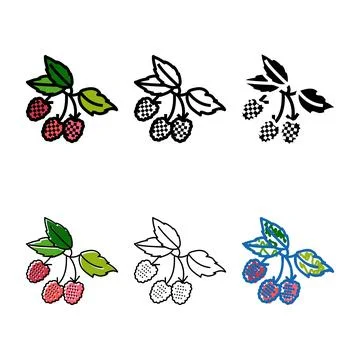 Raspberry plant delicious color variants icon vector イラスト素材