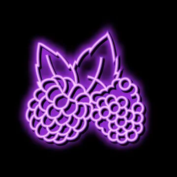 Raspberry plant leaf fresh neon glow icon illustration Stock Illustration