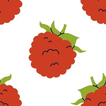 Raspberry seamless pattern. Hand drawn vector illustration. Sweet berry. Colo Stock Illustration