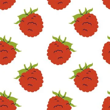 Raspberry seamless pattern. Hand drawn vector illustration. Sweet berry. Colo Stock Illustration