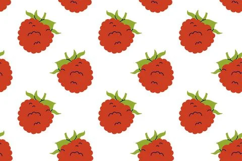 Raspberry seamless pattern. Hand drawn vector illustration. Sweet berry. Colo Stock Illustration