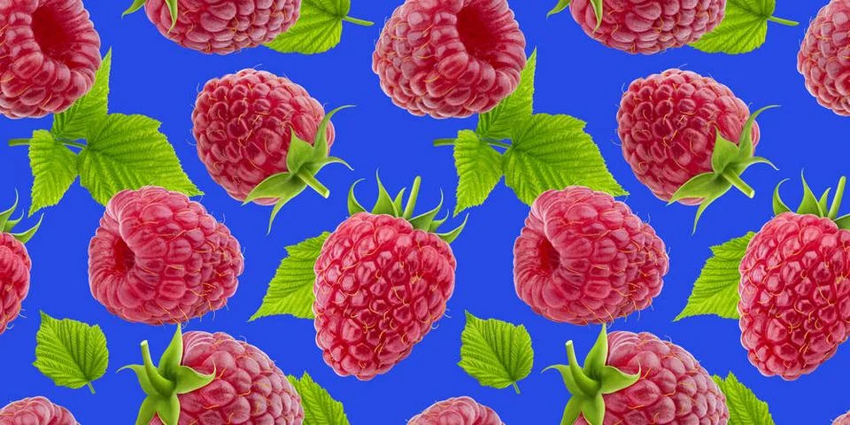 Raspberry seamless pattern isolated on blue background Raspberry seamless ... Stock Photos