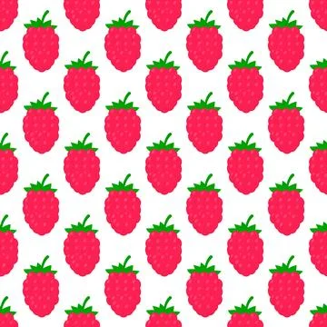 Raspberry seamless pattern. Summer berries vector background.  Vector templ.. Stock Illustration