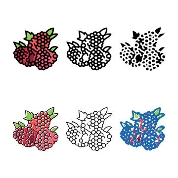 Raspberry set berry color icon vector 스톡 일러스트