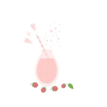 Raspberry shake smoothie in glass jar on a table Illustrazione stock