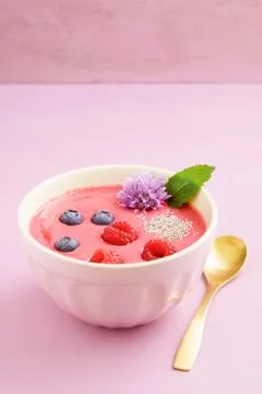 Raspberry smoothie bowl Stock Photos