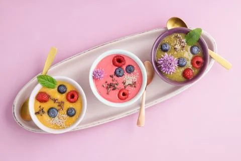 Raspberry smoothie bowl Stock Photos