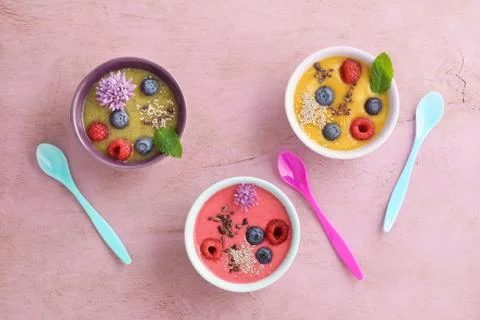 Raspberry smoothie bowl Stock Photos