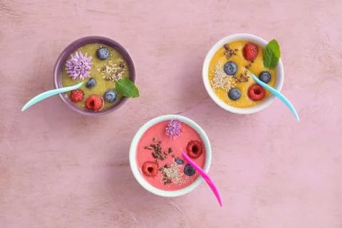 Raspberry smoothie bowl Stock Photos