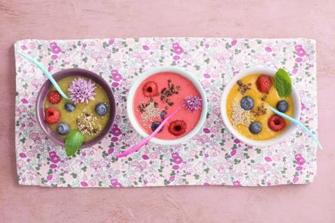 Raspberry smoothie bowl Stock Photos