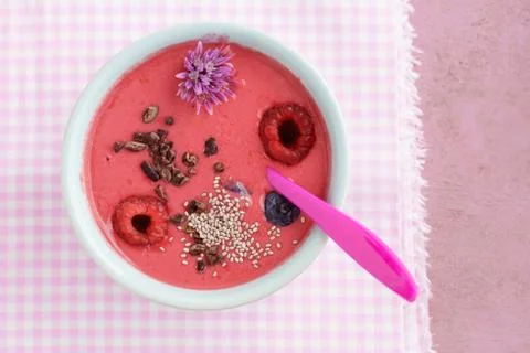Raspberry smoothie bowl Stock Photos