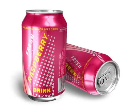 Raspberry soda drinks in metal cans Illustrazione stock